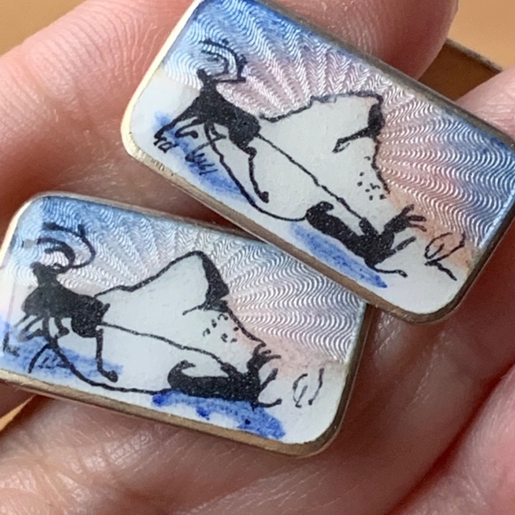 ANTIQUE NORWEGIAN STERLING SILVER GUILLOCHE ENAMEL MEN'S CUFFLINKS HALLMARKED - Picture 2 of 16